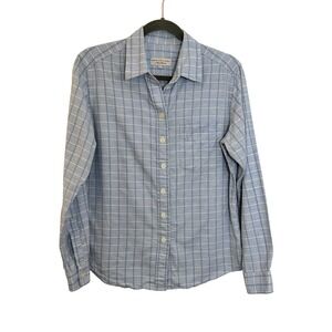 Sarah Alexandra Weekend Cotton Button Down Shirt Size 6 Blue Windowpane Plaid